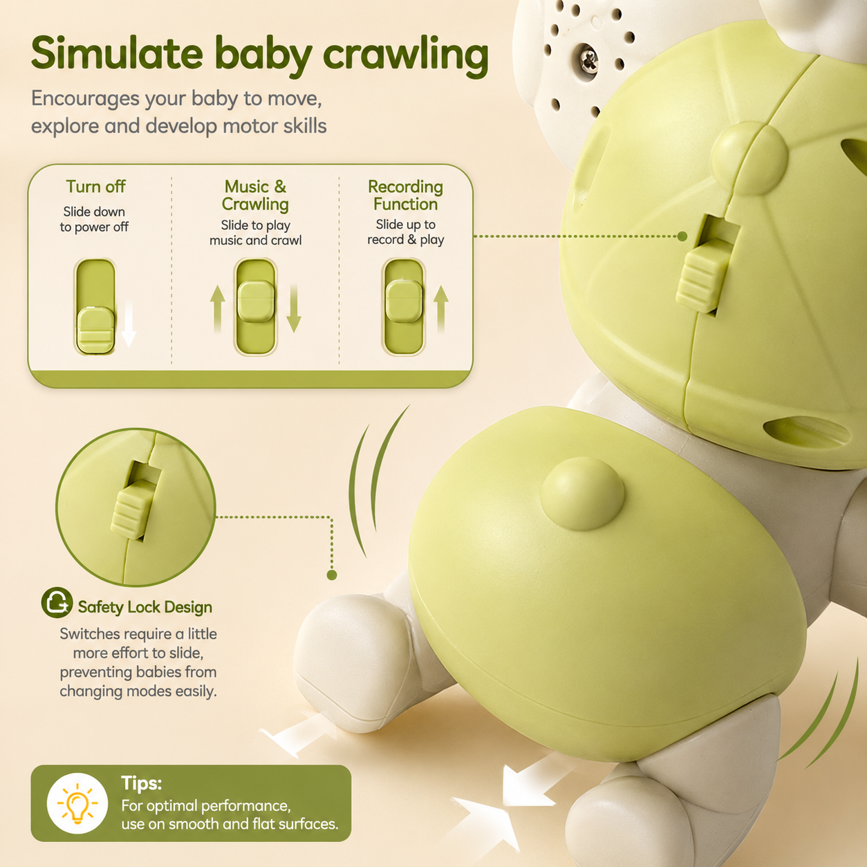 Interactive Crawling Baby Toy with Music & Voice Recording