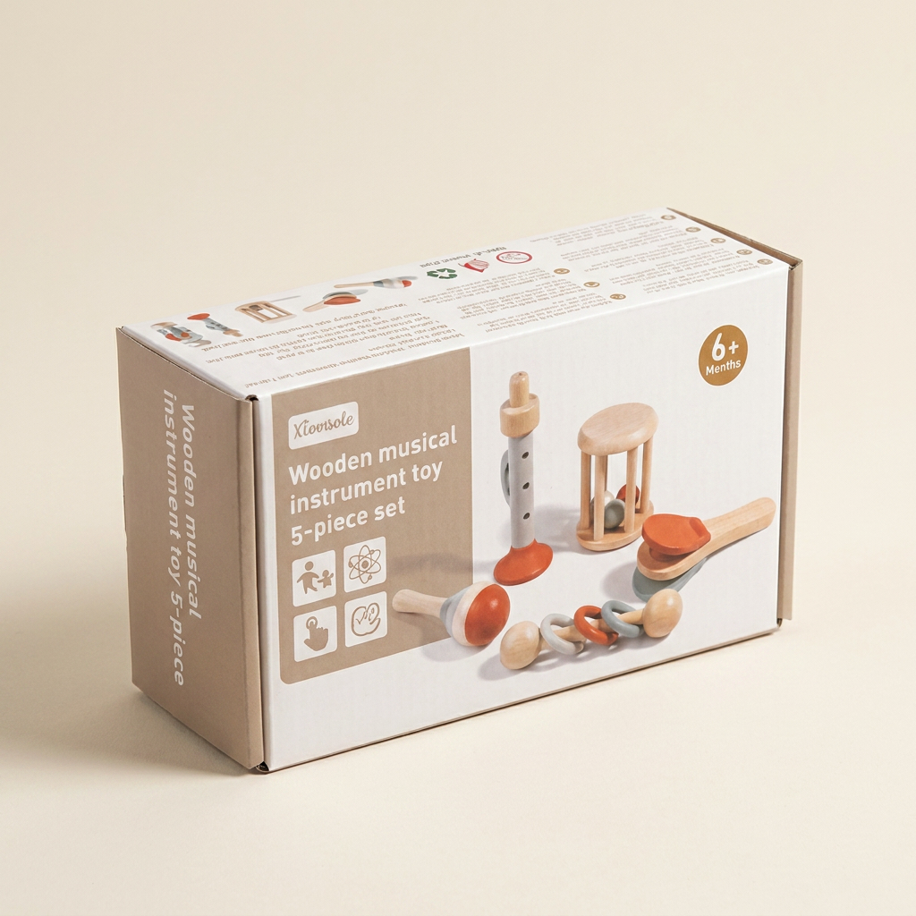 Montessori Wooden Baby Music Set – 5-Piece Sensory Rattle Toy Collection