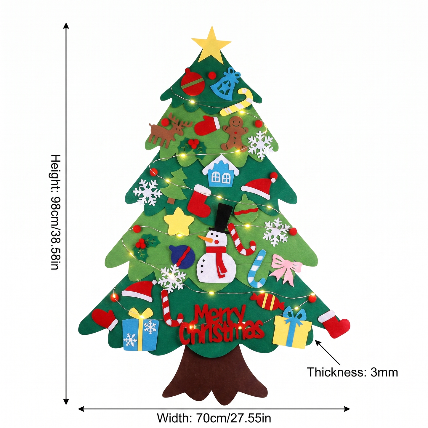 Montessori Felt Christmas Tree With Fairy Lights