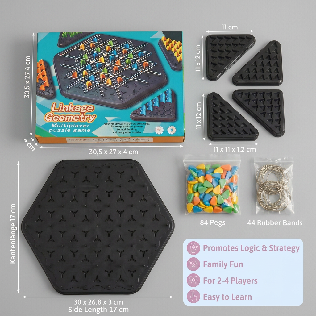 Rubber band triangle chess family game