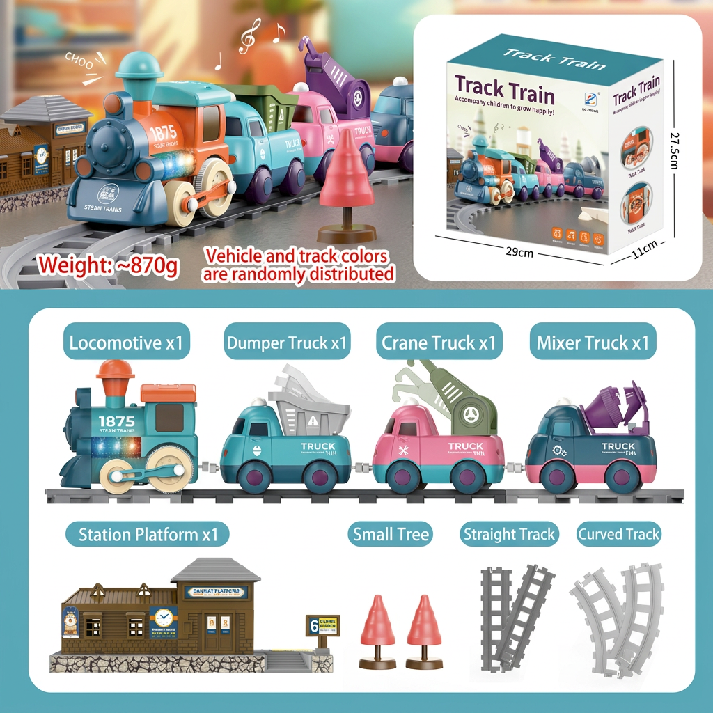 Musical train toy with various trailers