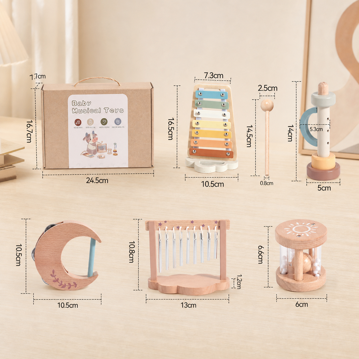 6-Piece Wooden Baby Musical Instrument Set – Sensory Sound & Music Toy