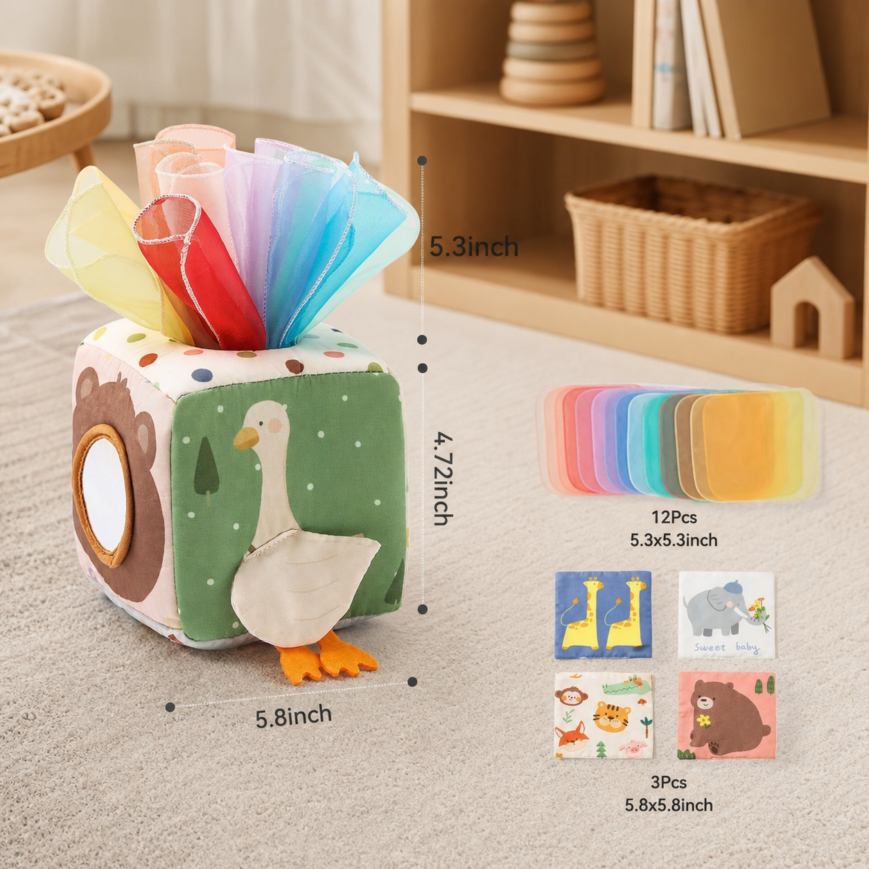 Montessori Baby Sensory Tissue Box – Soft Crinkle & Touch Activity Toy