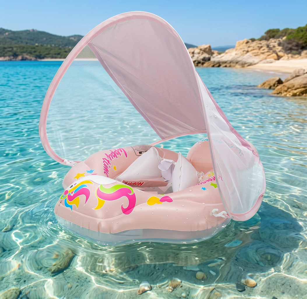 Baby Swim Float with Sun Canopy & Safety Seat – Inflatable Pool Float for Babies