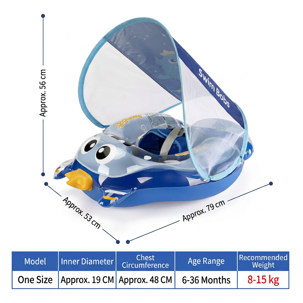 Inflatable Baby Swim Ring with Shoulder Straps & Sun Canopy – Safe Pool Seat for Babies