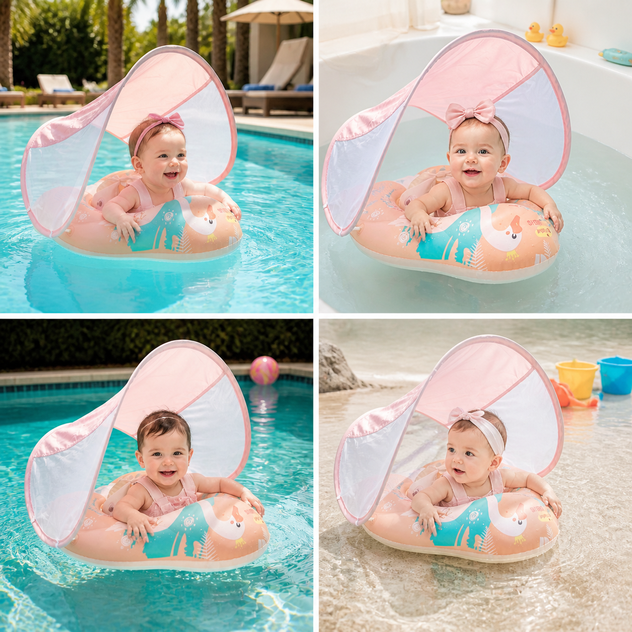 Swan Baby Swim Ring with Sun Canopy – Inflatable Safety Float Seat for Babies