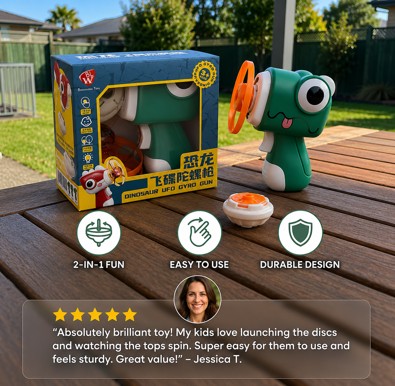 2in1 Dino Spinning Top and Frisbee Launcher Toy