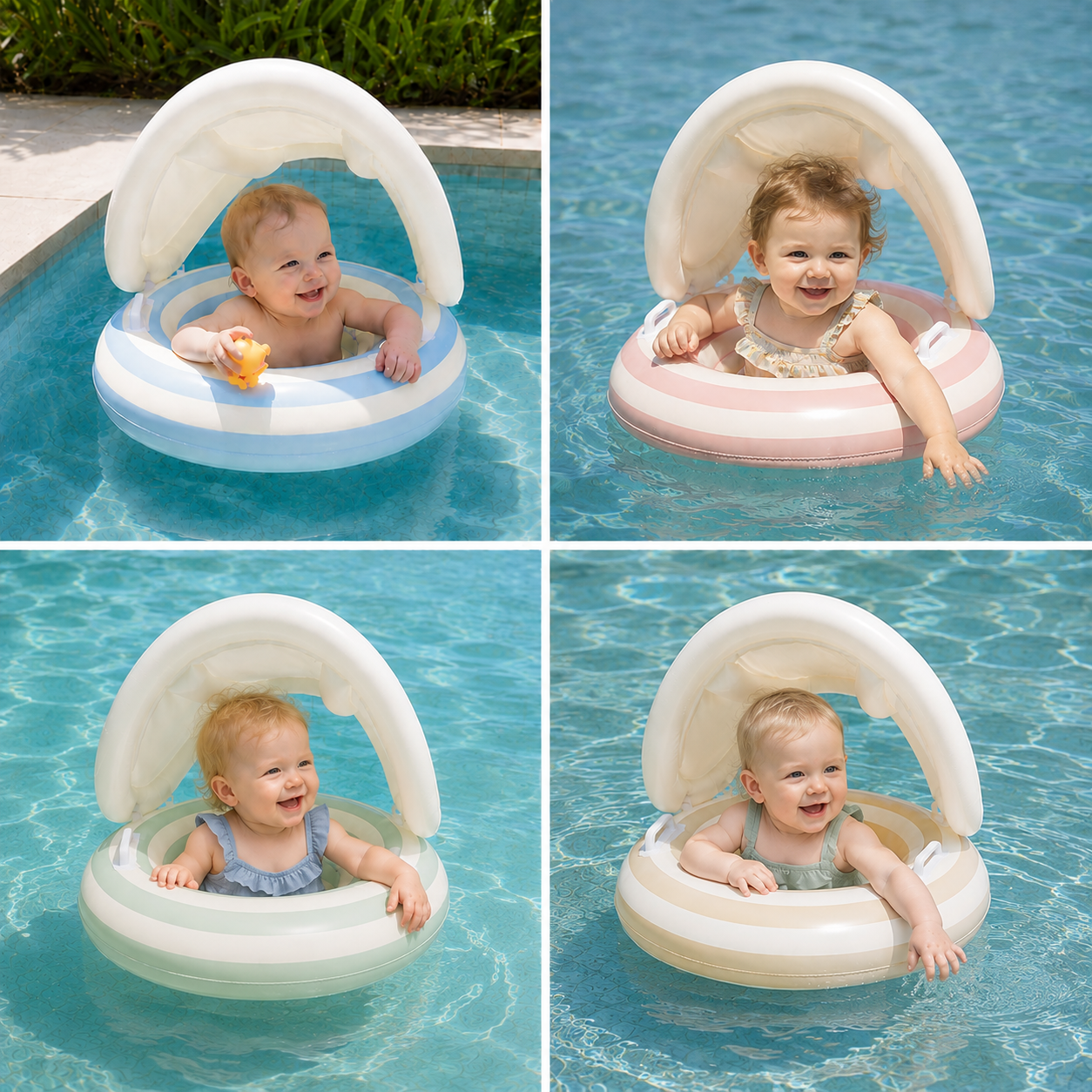 Inflatable Retro Lollipop Baby Swim Ring with Removable Sun Canopy – Secure Seat for 6–36 Months