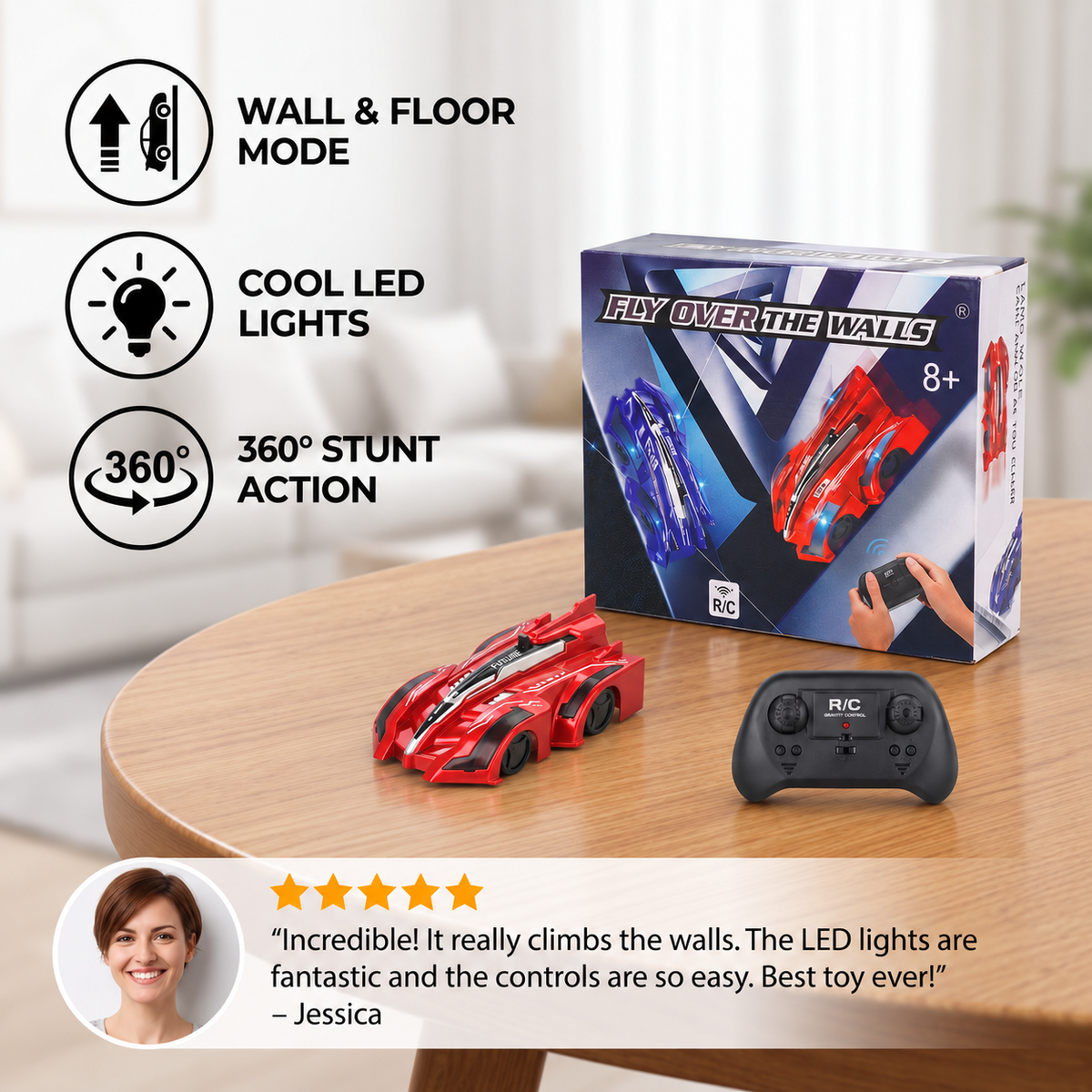 Remote Control Wall-Climbing Car with LED Lights