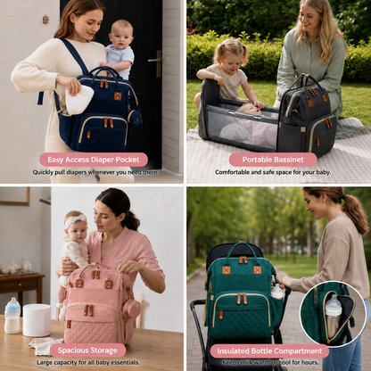 3-in-1 Travel Diaper Backpack with Foldable Baby Bed – Perfect for On-the-Go Parents