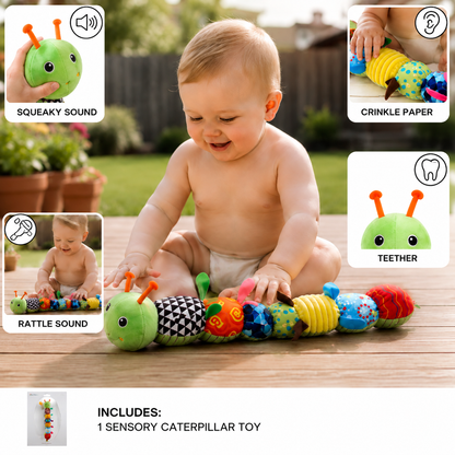 Sensory plush rattle and music caterpillar