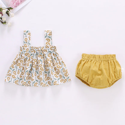 Summer 2-Piece Baby Girl Outfit – Plaid Strap Dress with Matching Bloomers