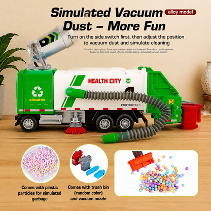 Die-Cast Street Sweeper Toy Truck with Vacuum Hose & Mist Spray