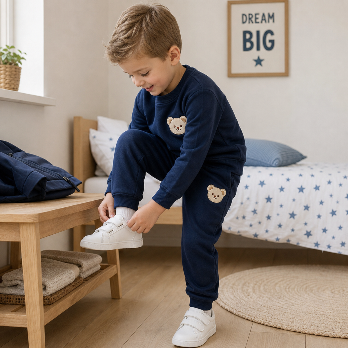 Baby Outfit with Embroidered Bear Sweatshirt & Matching Sweatpants