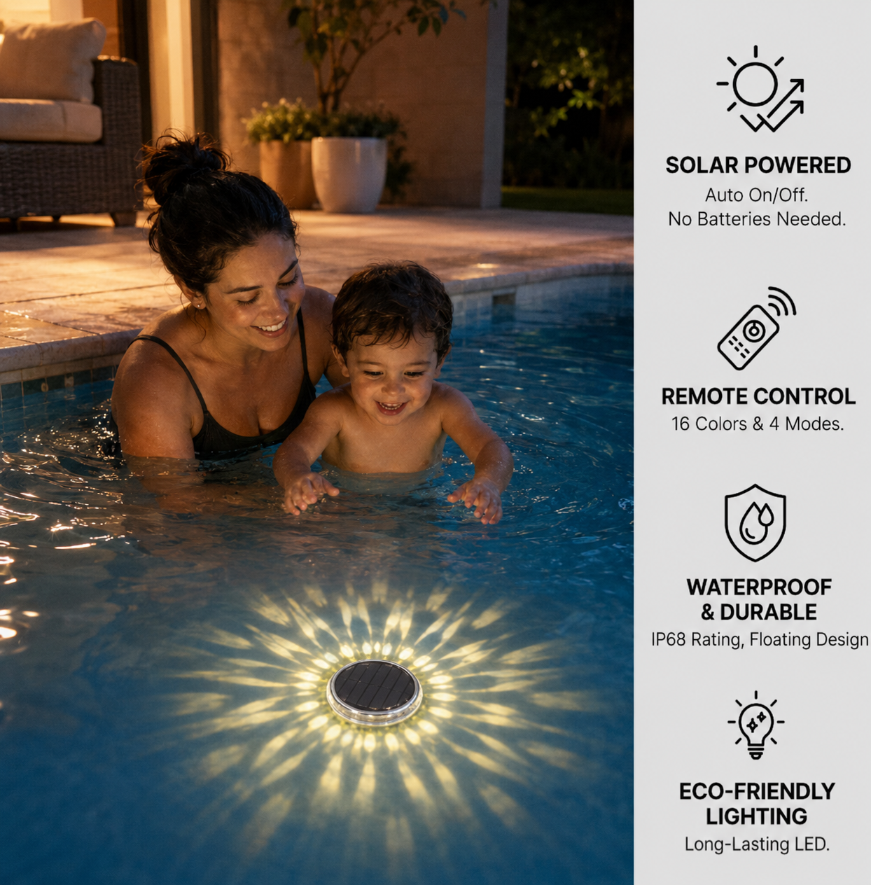 Floating solar LED light with remote control