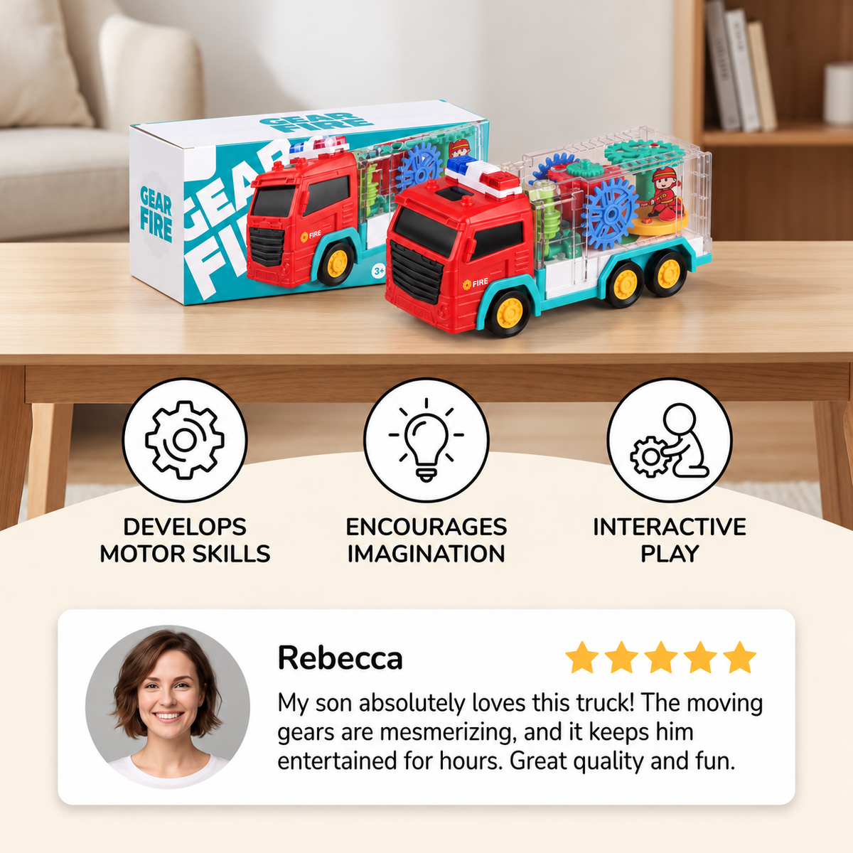 Interactive Fire Truck Toy with Colorful Moving Gears