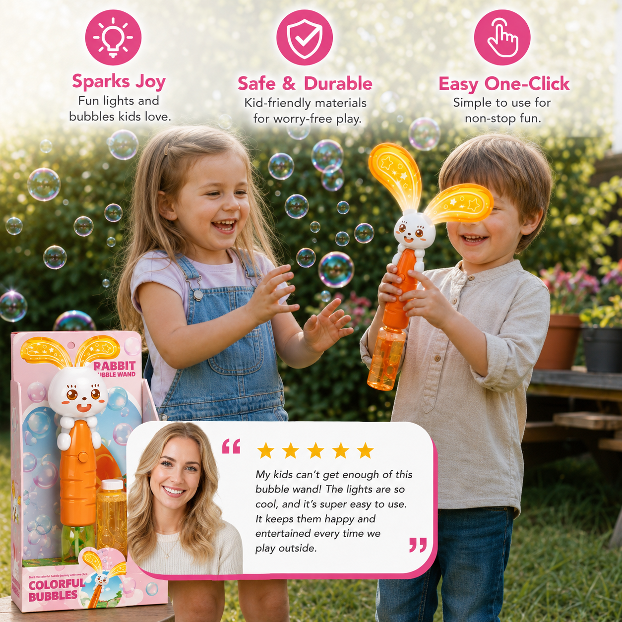 Light-Up Winged Bunny Bubble Maker – Kids Electric Bubble Wand