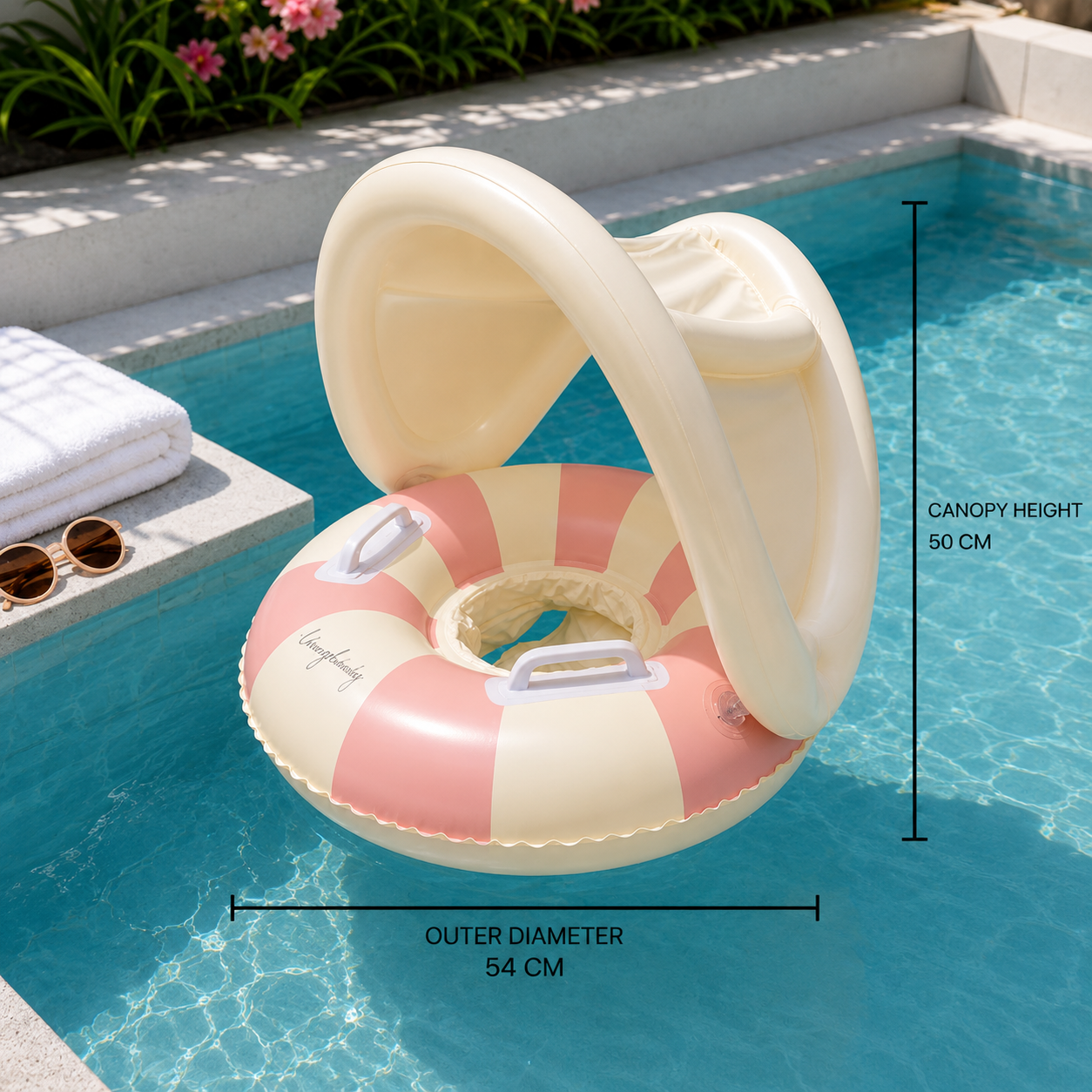 Inflatable Retro Striped Baby Swim Ring with Removable Sun Canopy – Secure Seat for 6–36 Months