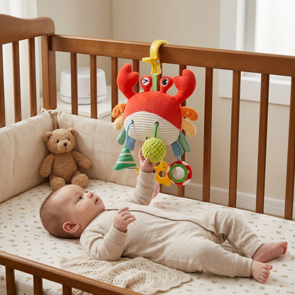 Crab Activity Toy with Pull Cord, Rattle & Teether for Babies