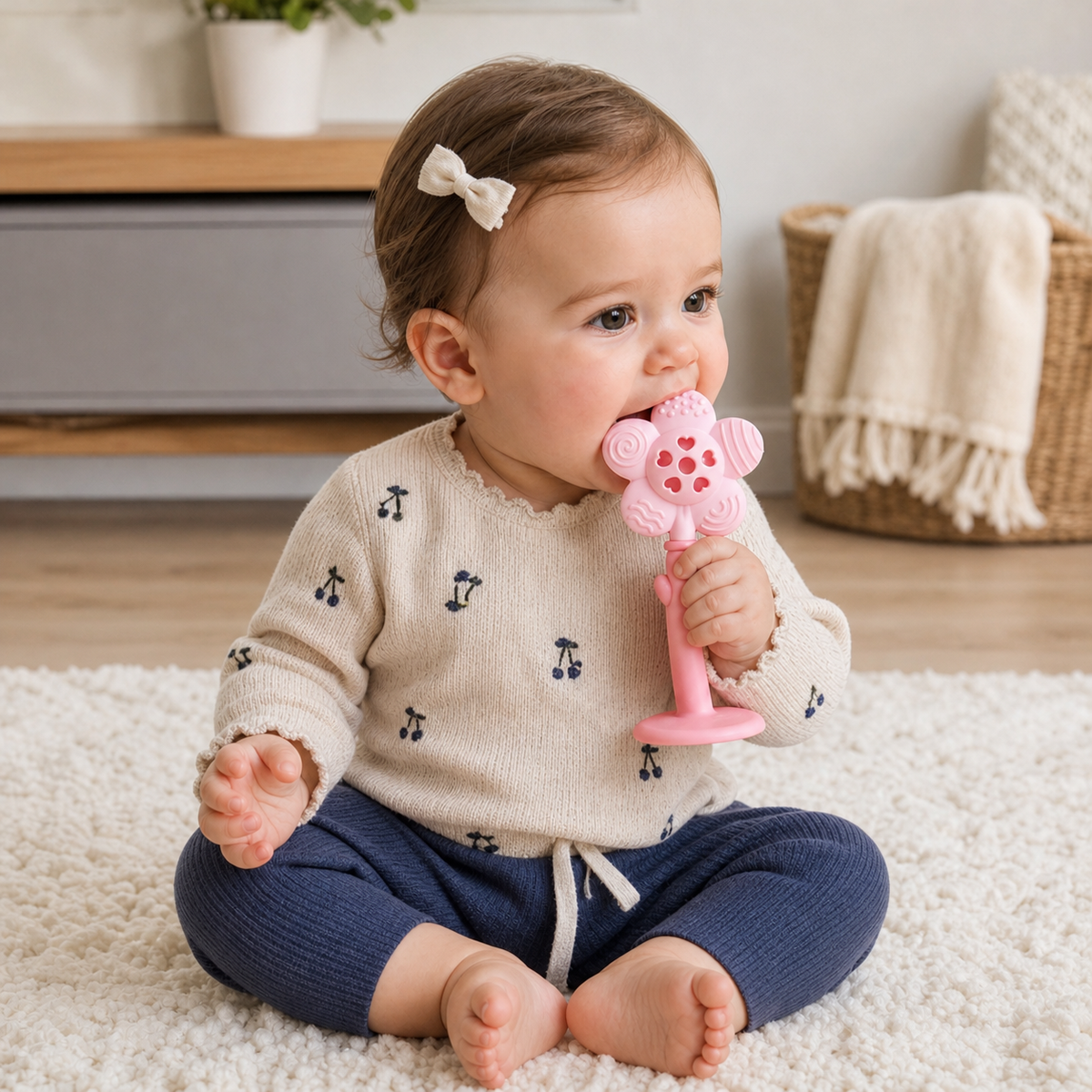 2-in-1 Sunflower Baby Teether & Rattle with Suction Base
