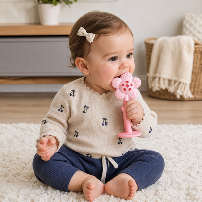2-in-1 Sunflower Baby Teether & Rattle with Suction Base