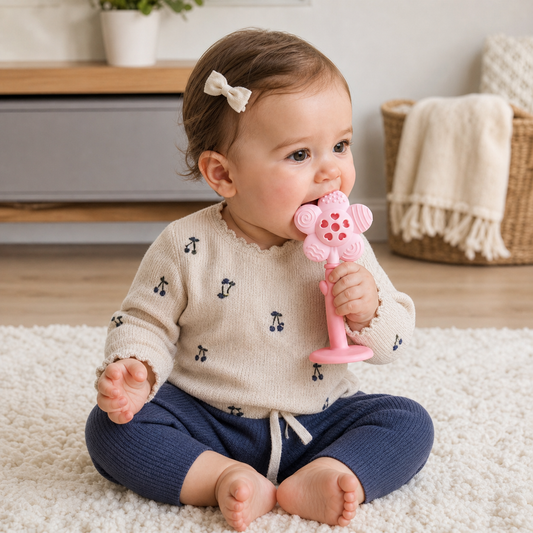 2-in-1 Sunflower Baby Teether & Rattle with Suction Base