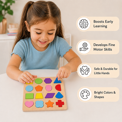 Simple Wooden Shapes, Numbers, and Letters Puzzle
