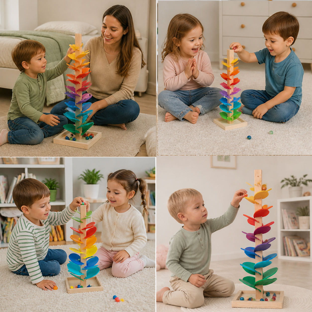 Montessori Wooden Marble Tower