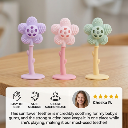 2-in-1 Sunflower Baby Teether & Rattle with Suction Base