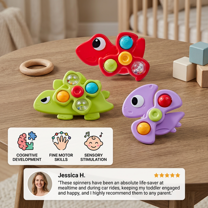 Dinosaur Suction Cup Spinner Toy for Babies & Toddlers Set of 3