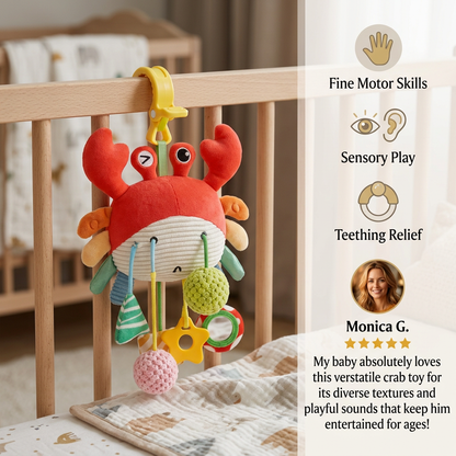 Crab Activity Toy with Pull Cord, Rattle & Teether for Babies