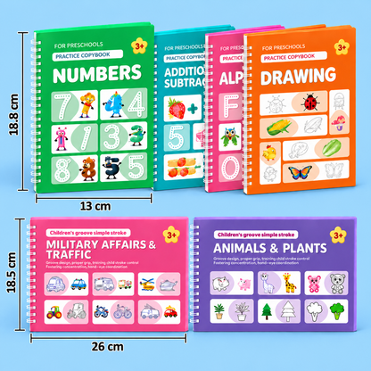 Reusable Grooved Handwriting Practice Books for Kids – 6-Piece Tracing & Writing Set