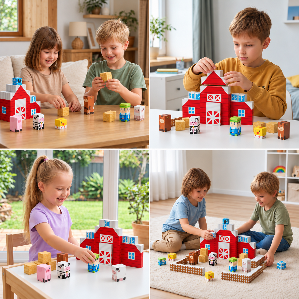 Farm Story Magnetic Building Blocks Travel Playset with Animals & Barn