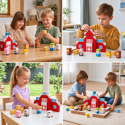 Farm Story Magnetic Building Blocks Travel Playset with Animals & Barn