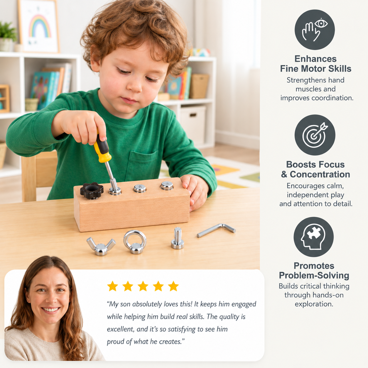 Montessori Wooden Screw & Nut Toy – Fine Motor Skills & Focus Training for Kids
