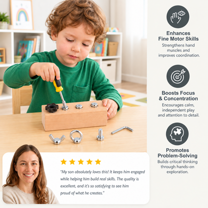 Montessori Wooden Screw & Nut Toy – Fine Motor Skills & Focus Training for Kids
