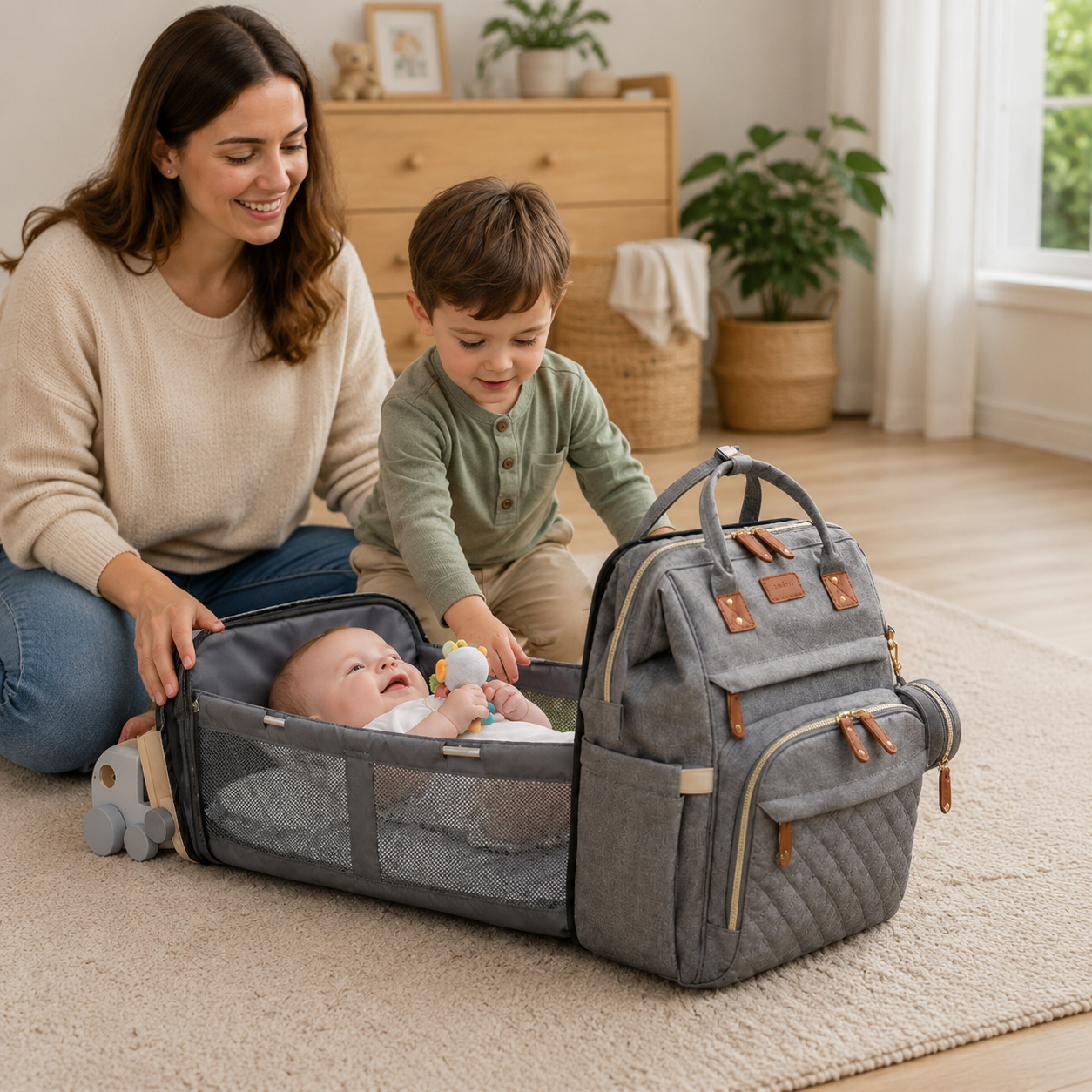 3-in-1 Travel Diaper Backpack with Foldable Baby Bed – Perfect for On-the-Go Parents