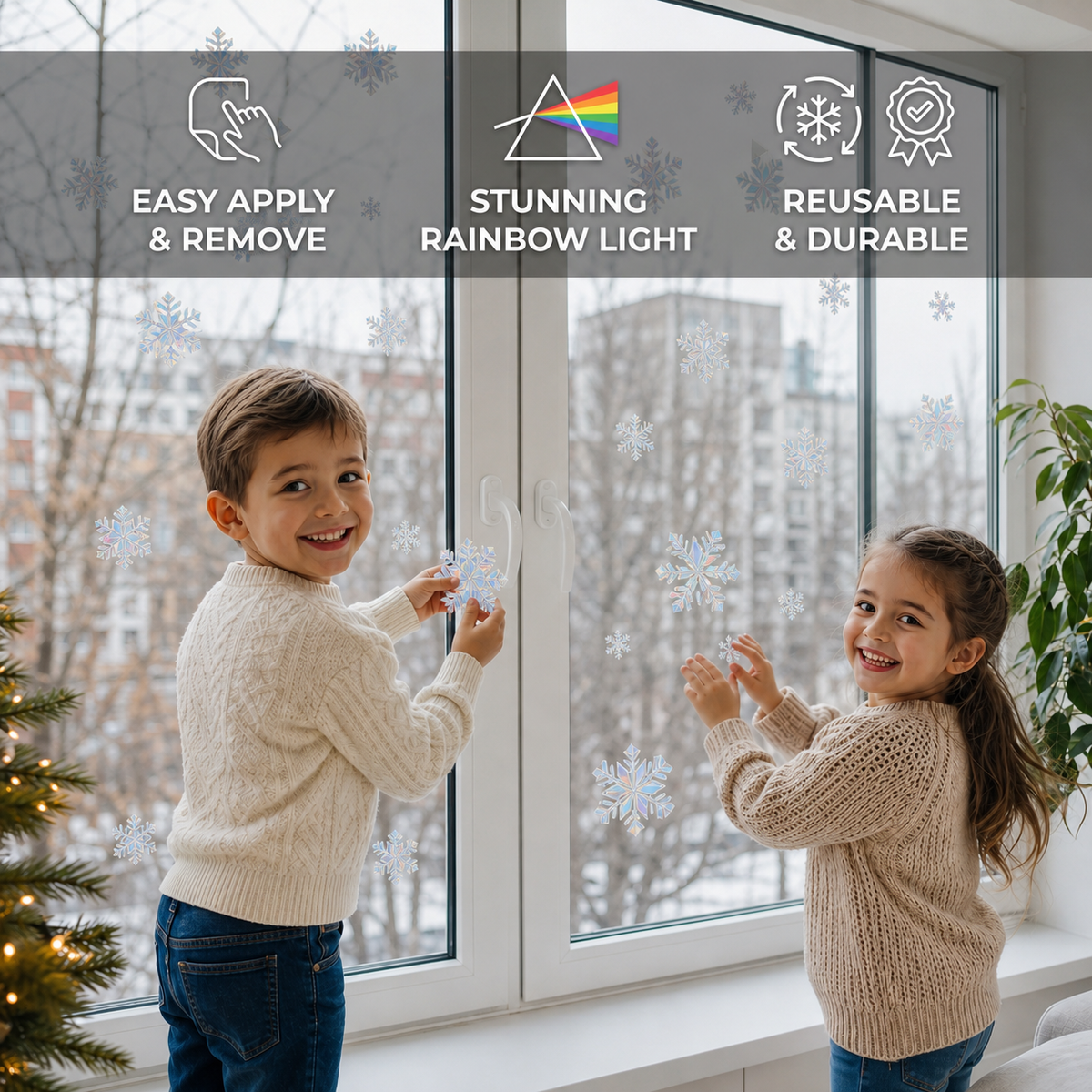 Reusable Snowflake Suncatcher Window Stickers