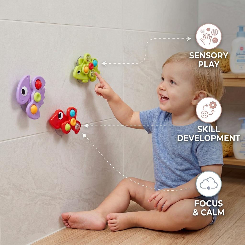 Dinosaur Suction Cup Spinner Toy for Babies & Toddlers Set of 3