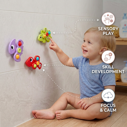 Dinosaur Suction Cup Spinner Toy for Babies & Toddlers Set of 3