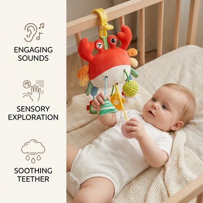 Crab Activity Toy with Pull Cord, Rattle & Teether for Babies