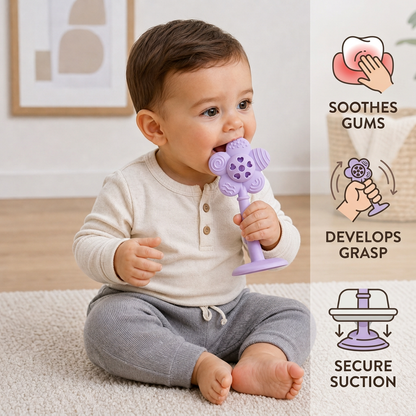 2-in-1 Sunflower Baby Teether & Rattle with Suction Base