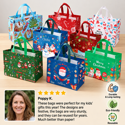 Reusable Christmas Gift Bags with Handles – Assorted Holiday Designs