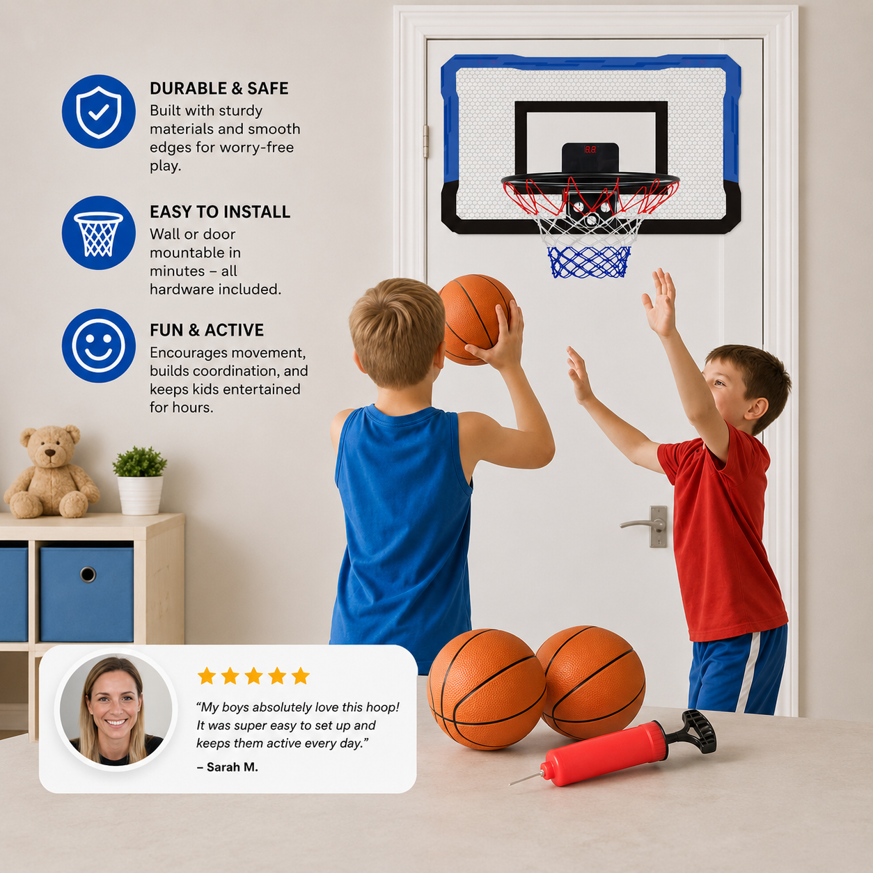 Mini Basketball Hoop for Kids – Wall & Door Mount Set