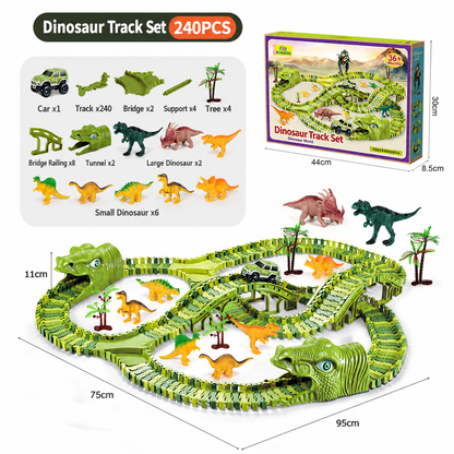 215-Piece Dinosaur Race Track Set with Motorized Cars, Bridge & Dinosaur Figures
