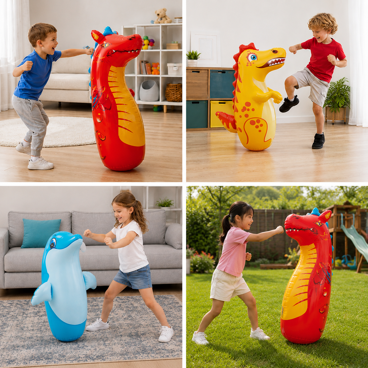 Kids Inflatable Punching Bag – Animal Design with Water-Filled Base