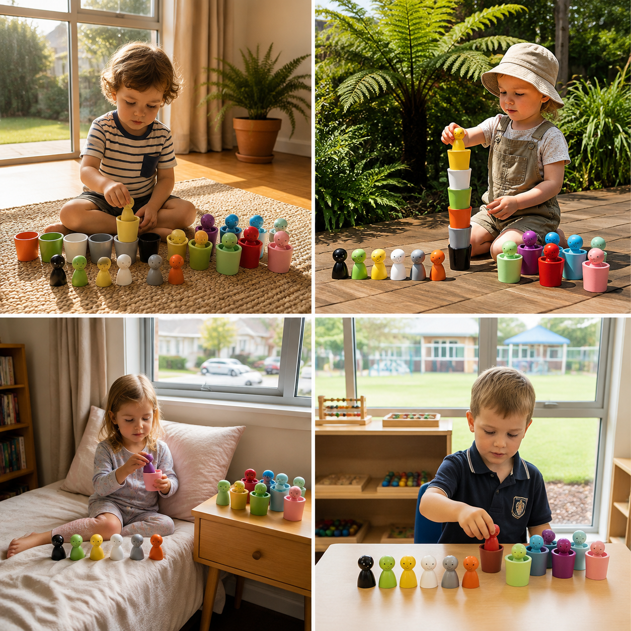 Montessori Wooden Colour Sorting Cup Game
