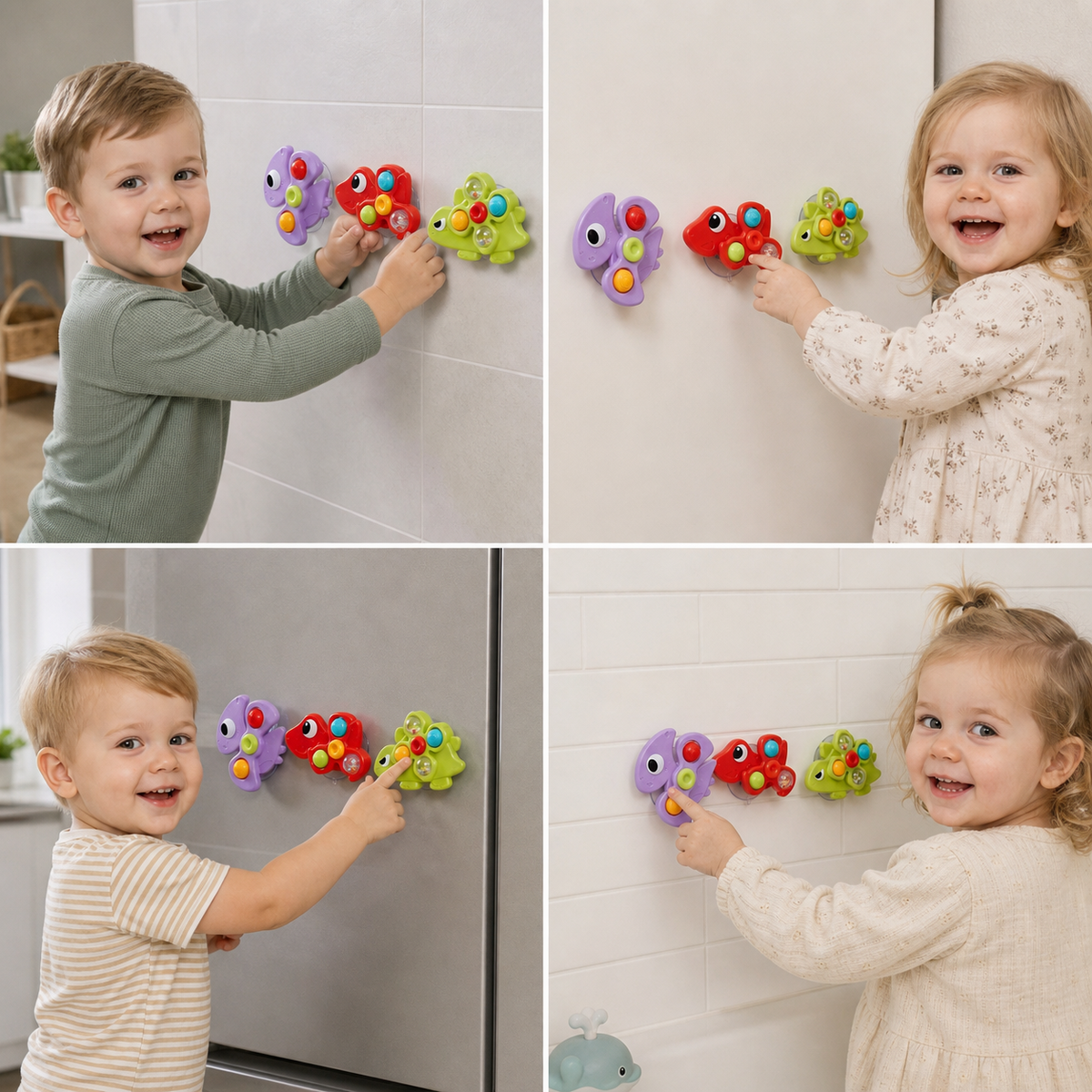 Dinosaur Suction Cup Spinner Toy for Babies & Toddlers Set of 3