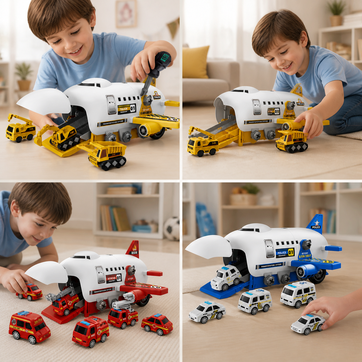 DIY Airplane Transport Truck Playset with Construction Vehicles