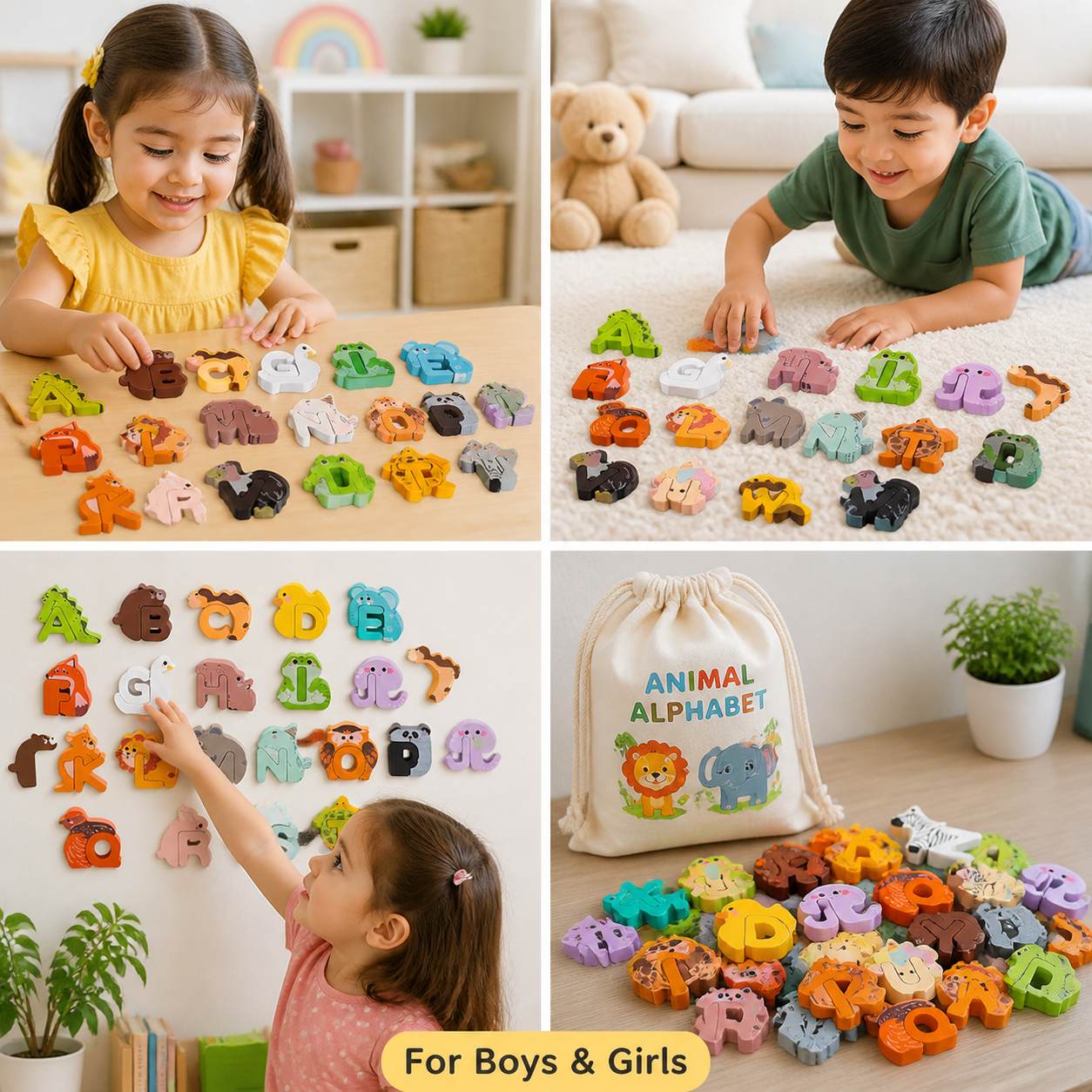 Wooden animal alphabet puzzle - A to Z learning toy for kids